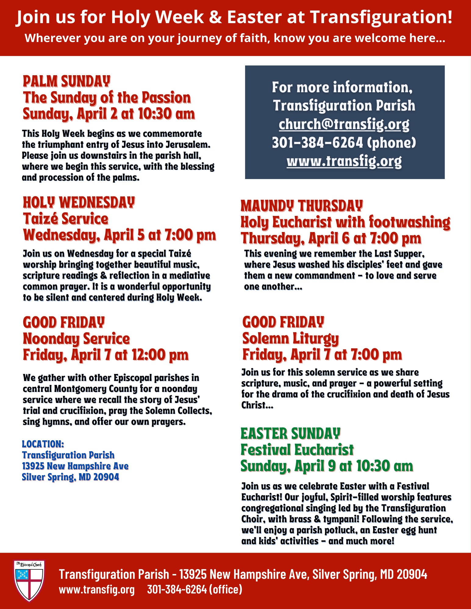 Join us for Holy Week at Transfiguration
